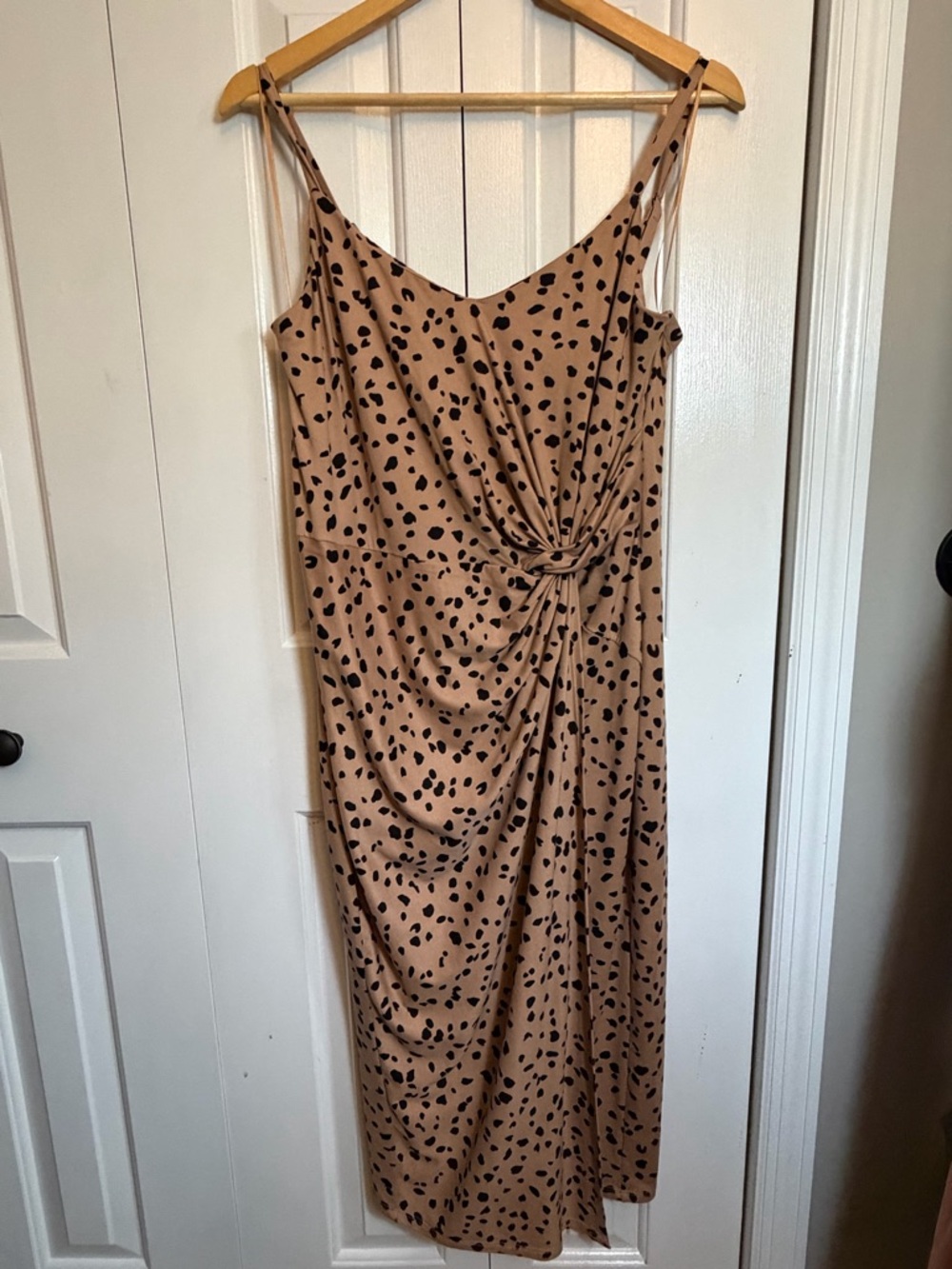 Nine Britton Leopard Print Twist Front Midi Dress Tan Size L
